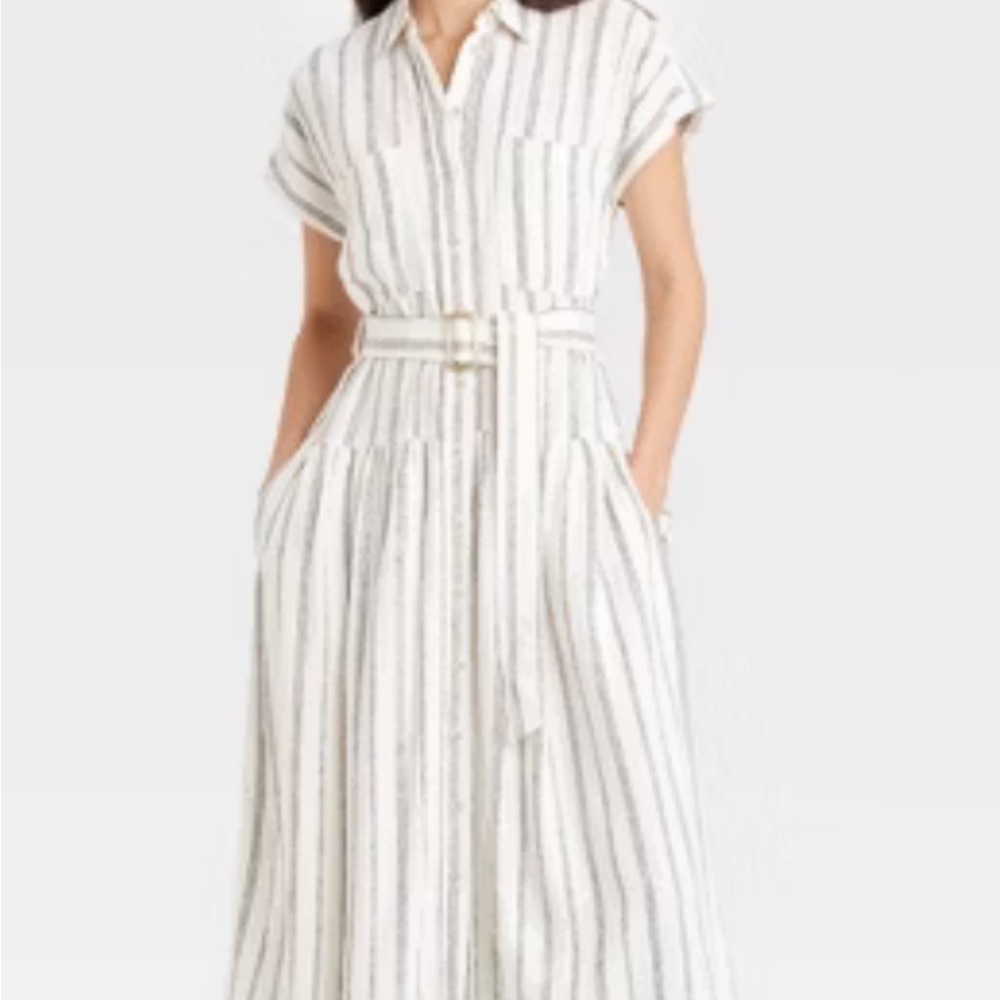 Universal thread belted midi shirt dress striped